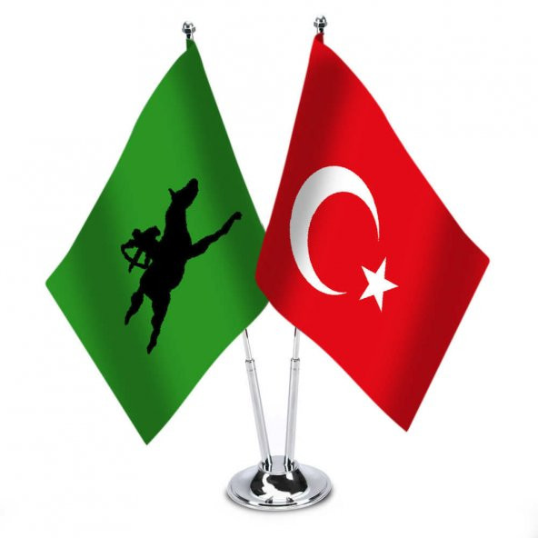 Avar İmparatorluğu ve Türkiye - İkili Saten Masa Bayrağı - 1