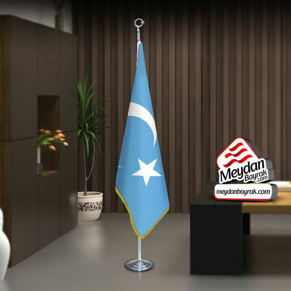 Doğu Türkistan Bayrağı - Bayrak -Ofis -Makam-Toplantı Odaları -Direkli -Saçaklı Makam Bayrağı