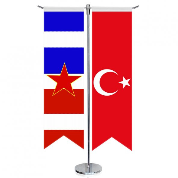 Yugoslavya Sosyalist Federal Cumhuriyeti Bayrağı ve Türkiye-Kırlangıç-Saten T direk 2li Masa Bayrağı - 1