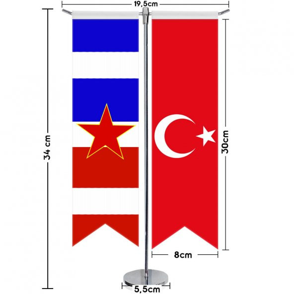 Yugoslavya Sosyalist Federal Cumhuriyeti Bayrağı ve Türkiye-Kırlangıç-Saten T direk 2li Masa Bayrağı - 2