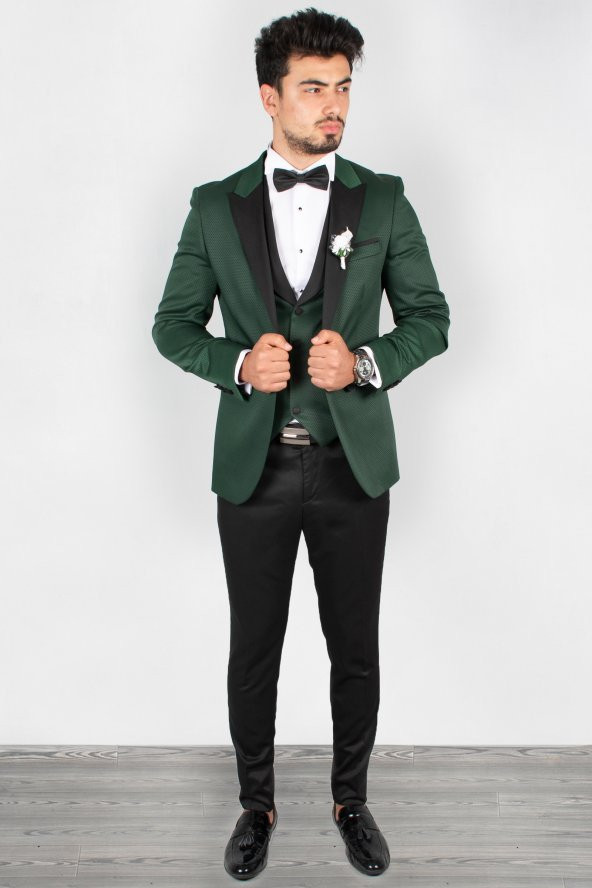 DeepSEA Yeşil Nokta Desenli Şifon Yaka Biyeli 3lü Takım Elbise 1980037