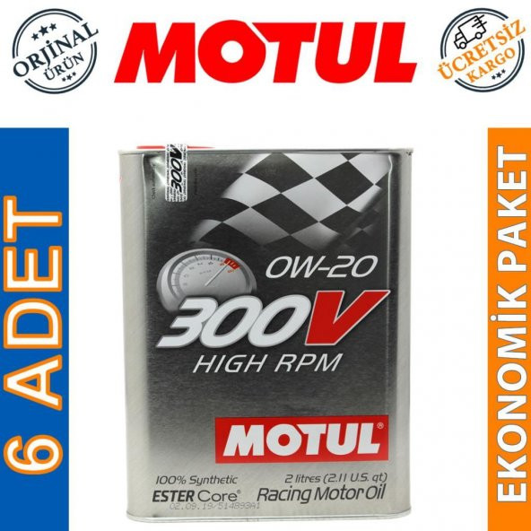 Motul 300V High RPM 0W-20 2 Lt Tam Sentetik Motor Yağı (6 Adet)