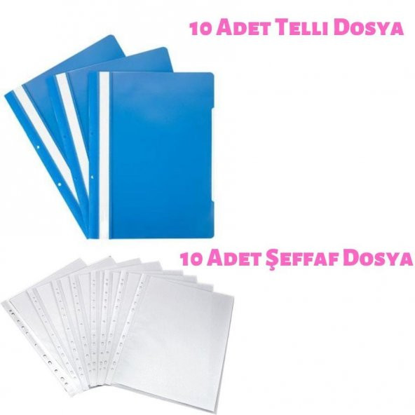 Şeffaf Dosya + Plastik Telli Dosya A4 Poşet Dosya Mavi Dosya