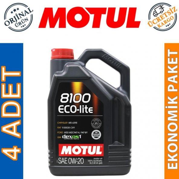 Motul 8100 Eco-Lite 0W-20 5 Lt Tam Sentetik Motor Yağı (4 Adet) ürün görseli