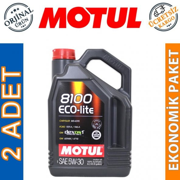 Motul 8100 Eco-Lite 5W-30 4 Lt Tam Sentetik Motor Yağı (2 Adet)