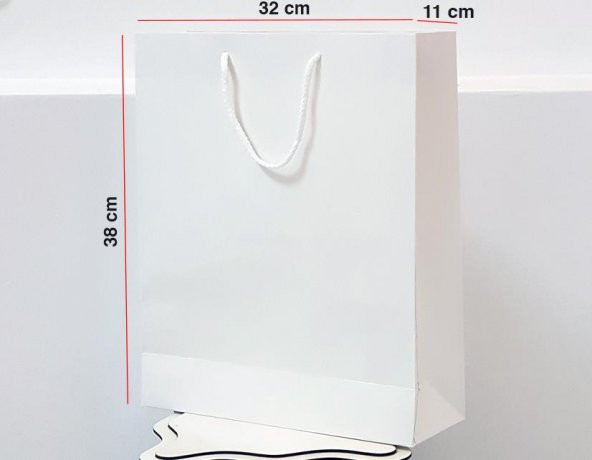 Parlak Beyaz Karton Çanta 25 ADET 32*38*12 cm