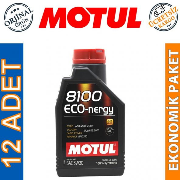 Motul 8100 Eco-nergy 5W-30 1 Lt Tam Sentetik Motor Yağı (12 Adet)