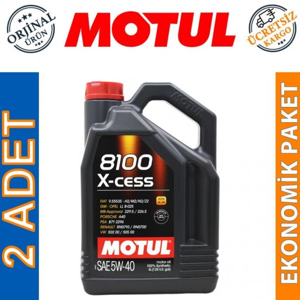 Motul 8100 X-cess 5W-40 4 Lt Tam Sentetik Motor Yağı (2 Adet)