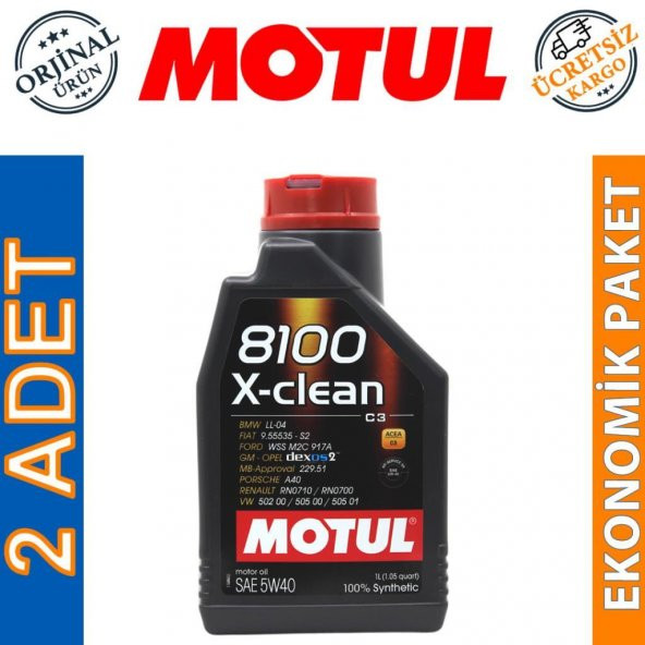 Motul 8100 X-Clean 5W-40 1 Lt Tam Sentetik Motor Yağı (2 Adet)