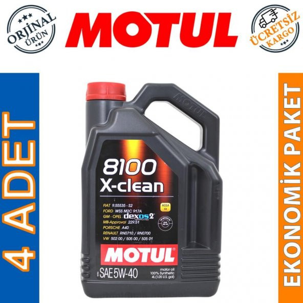 Motul 8100 X-Clean 5W-40 4 Lt Tam Sentetik Motor Yağı (4 Adet)