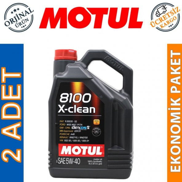 Motul 8100 X-Clean 5W-40 5 Lt Tam Sentetik Motor Yağı (2 Adet)
