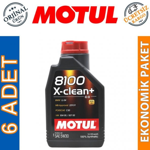 Motul 8100 X-Clean+ 5W-30 1 Lt Tam Sentetik Motor Yağı (6 Adet)