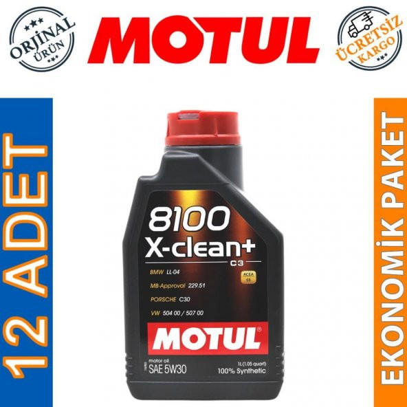 Motul 8100 X-Clean+ 5W-30 1 Lt Tam Sentetik Motor Yağı (12 Adet)