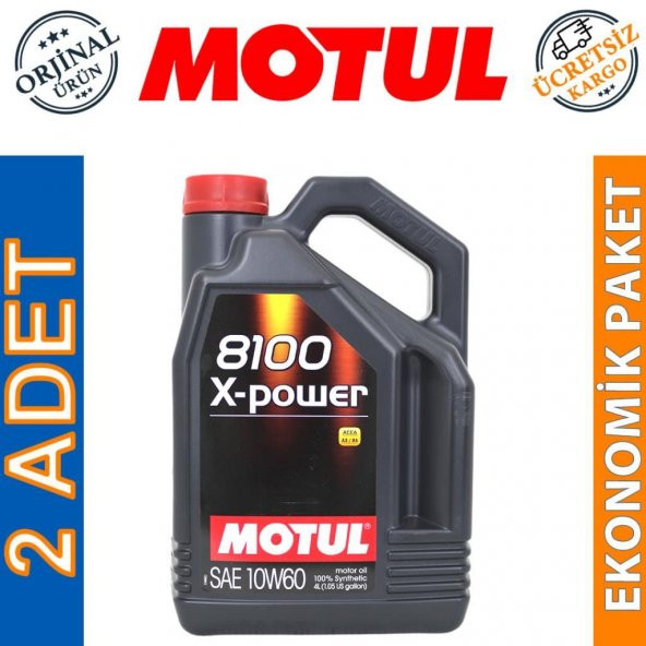 Motul 8100 X-Power 10W-60 4 Lt Tam Sentetik Motor Yağı (2 Adet)