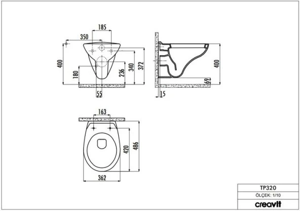 Creavit Perla Asma Klozet Beyaz TP320 + KC3000 KAPAKLI - Resim 3