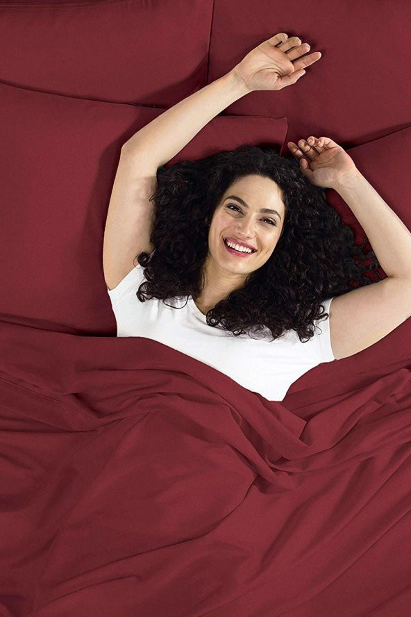 Tek Kişilik 100 Pamuklu Penye Lastikli Çarşaf | Bordo - 3