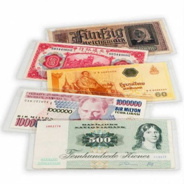 100 Adet Plastik Şeffaf Kağıt Para Koruyucu Zarf - Banknot Poşeti - 1