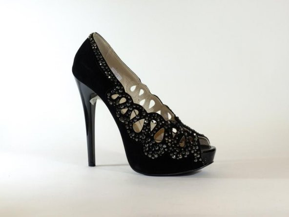 Garda 7560 Siyah Süet Kadın Topuklu Ayakkabı