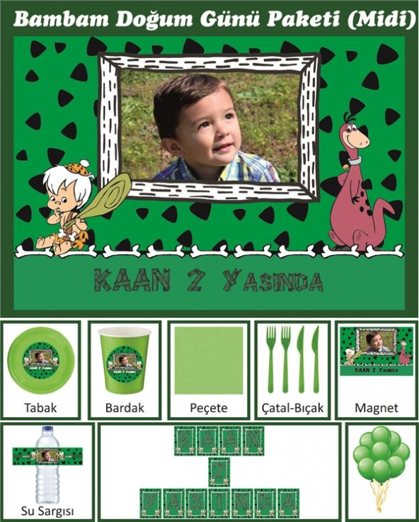 Kişiye Özel Bam Bam Doğum Günü Parti Seti (Midi)