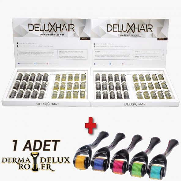 Deluxhair Redensyl (R) ve Keratin içeren Bitkisel Saç Çıkarma Bakım Serumu 2 Aylık Set Delux Hair Serum + 1 Adet Titanyum Derma Roller System 540 İğne 0,5 mm 1. Kalite Masaj Aleti RoHs CE Kalite belgeli dermoroller -1 adet - 1