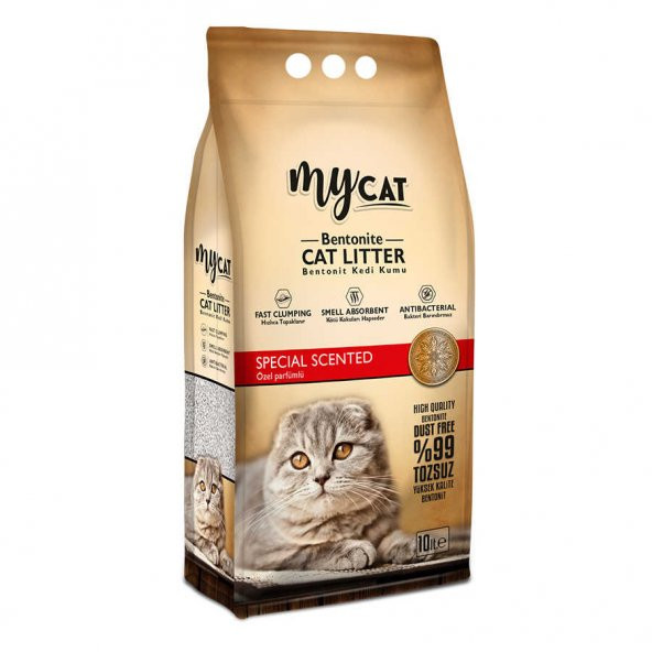 Mycat 10 L bentonit kedi kumu, özel parfüm, ince tane