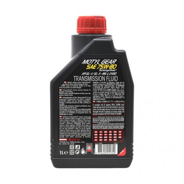 Motul MotylGear 75W-80 1 Lt Technosynthese Şanzıman Yağı (6 Adet) - Resim 4