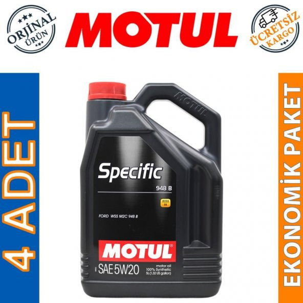 Motul Specific 948 B 5W-20 5 Lt Tam Sentetik Motor Yağı (4 Adet)