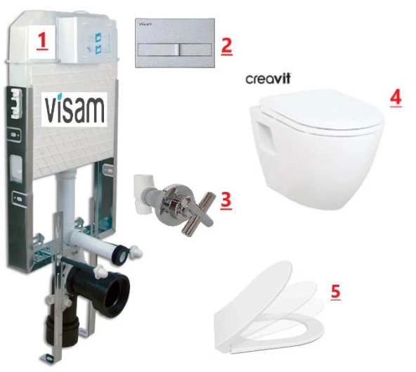 VİSAM-CREAVİT TP325 - NKP KAPAK - GÖMME REZERVUAR ASMA KLOZET SETİ 5 Lİ