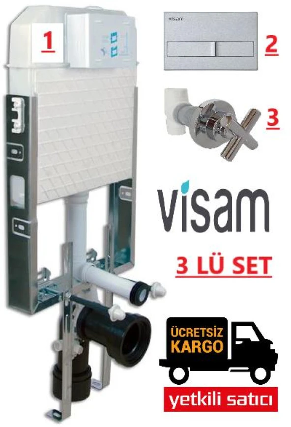 VİSAM GÖMME REZERVUAR + BUTON + ARA KESME VALF 3 LÜ SET - 2