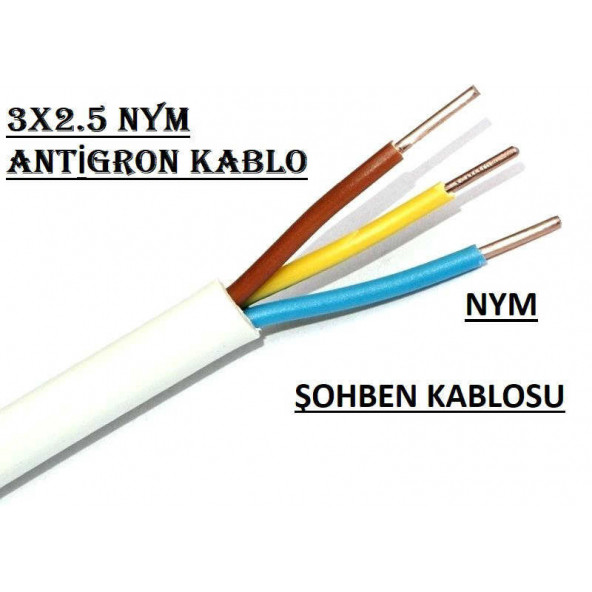 3x2.5 NYM ANTİGRON TOPRAKLI KABLO TAM BAKIR KABLO FULL BAKIR KABLO(10 METRE KARGO BEDAVA)