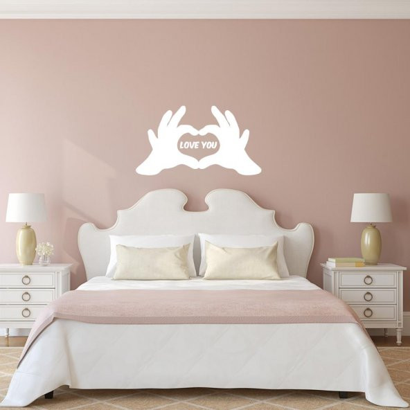 Kalp Sembolü Love Yazılı El Silüeti Dekoratif Duvar Sticker, Çıkartma, Etiket - 2