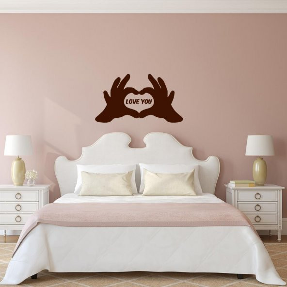 Kalp Sembolü Love Yazılı El Silüeti Dekoratif Duvar Sticker, Çıkartma, Etiket - 3