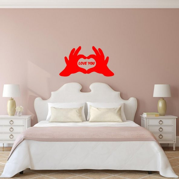 Kalp Sembolü Love Yazılı El Silüeti Dekoratif Duvar Sticker, Çıkartma, Etiket - 4