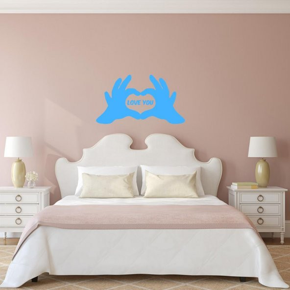 Kalp Sembolü Love Yazılı El Silüeti Dekoratif Duvar Sticker, Çıkartma, Etiket - 5