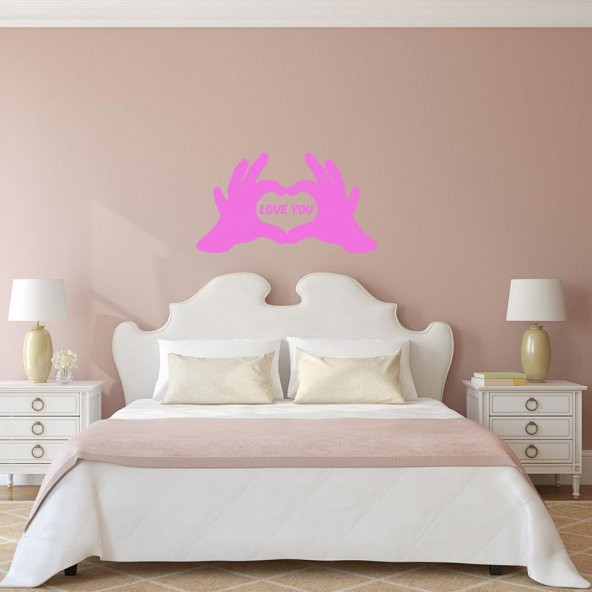 Kalp Sembolü Love Yazılı El Silüeti Dekoratif Duvar Sticker, Çıkartma, Etiket - 6