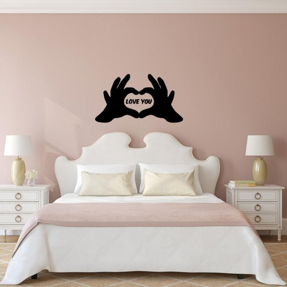 Kalp Sembolü Love Yazılı El Silüeti Dekoratif Duvar Sticker, Çıkartma, Etiket - 8