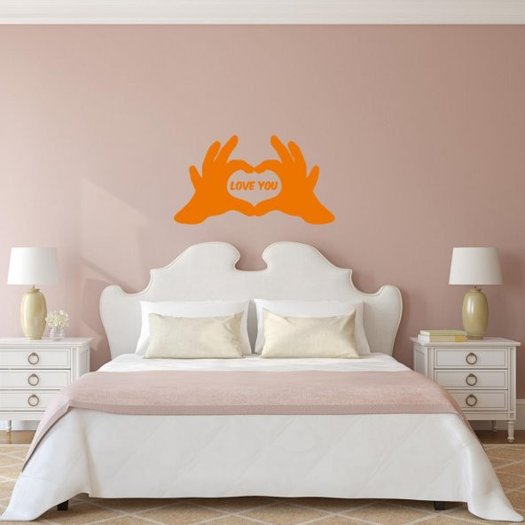 Kalp Sembolü Love Yazılı El Silüeti Dekoratif Duvar Sticker, Çıkartma, Etiket - 9