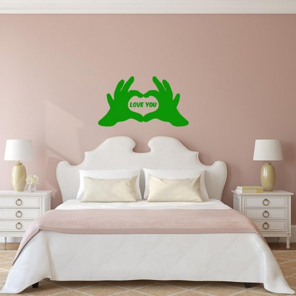 Kalp Sembolü Love Yazılı El Silüeti Dekoratif Duvar Sticker, Çıkartma, Etiket - 10