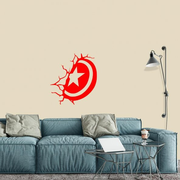 Kaptan Amerika Kalkan Çatlak Duvar Efekti Büyük Boy Dekoratif Duvar Sticker, Çıkartma, Etiket - 4