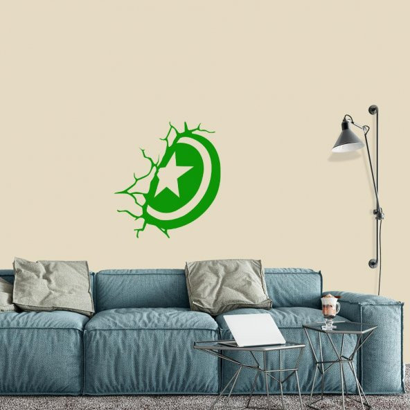 Kaptan Amerika Kalkan Çatlak Duvar Efekti Büyük Boy Dekoratif Duvar Sticker, Çıkartma, Etiket - 10