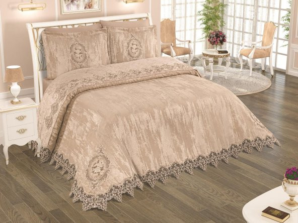 Fransız Güpürlü Çeyizlik Pike Takımı Bulut Cappucino ürün görseli