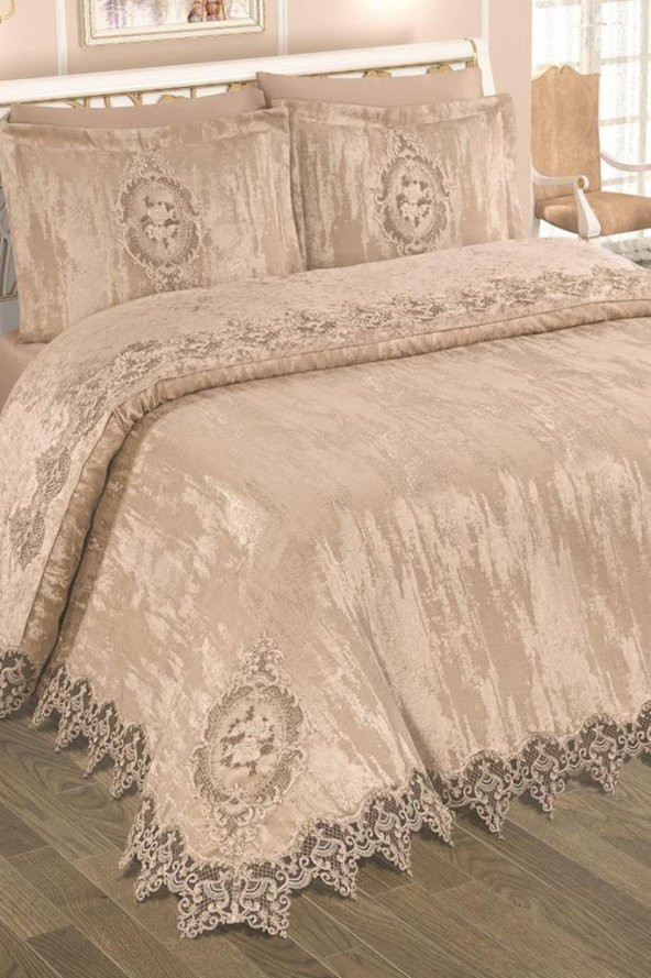 Fransız Güpürlü Çeyizlik Pike Takımı Bulut Cappucino - Resim 2