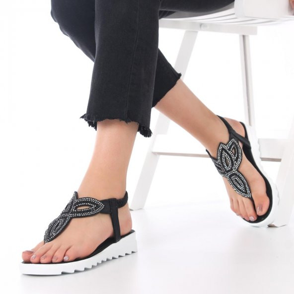 Rea Kadın Sandalet - Parmak Arası, Siyah, Platin