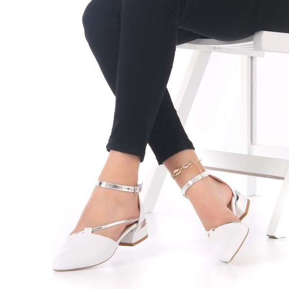 Solida Kısa Topuklu Ayakkabı - Beyaz, 3cm Kalın