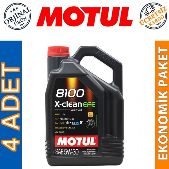 Motul 8100 X-Clean EFE 5W-30 4 Lt Tam Sentetik Motor Yağı (4 Adet)
