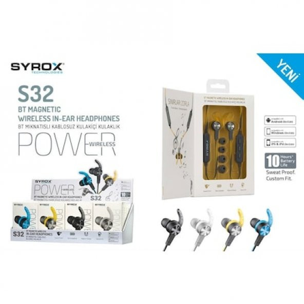 Syrox S32 Bluetooth Mıknatıslı Kulakiçi Spor Kulaklık