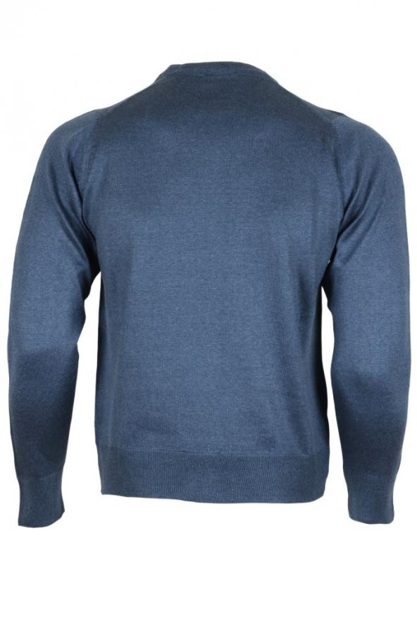 Erkek Kazak Klasik Normal Kesim Yünlü RAR00491 Mavi - 5