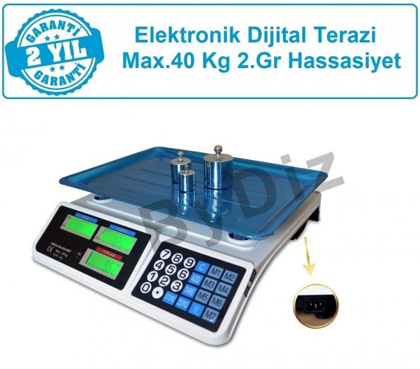 Elektronik Terazi Bakkal Manav Market Pazarcı Terazisi 40 Kg Kapasiteli Tartı