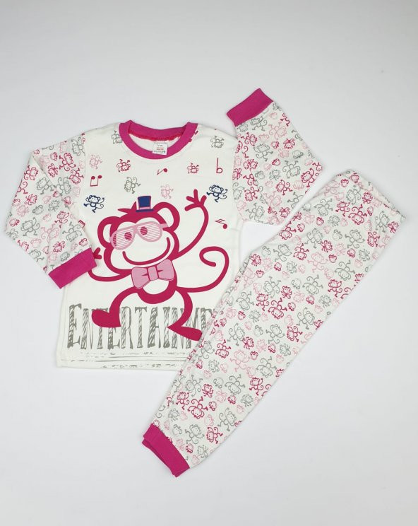 Kız-Erkek Bebek Gözlüklü Maymun Modelli Pijama Takımı 4-6 Yaş Pembe - C66748-11