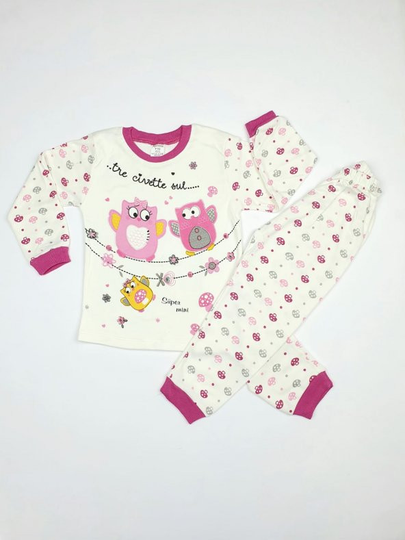 Kız Bebek Baykuş Modelli Pijama Takımı 4-6 Yaş Pembe - C66748-4